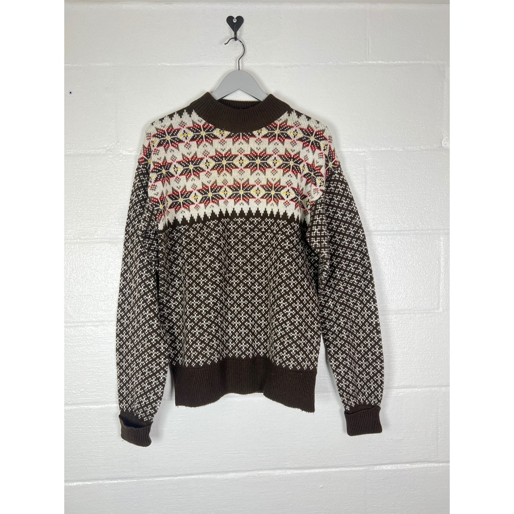Vintage Gino De Roma Knits Brown Fair Isle Nordic Sweater Mens XL Acrylic